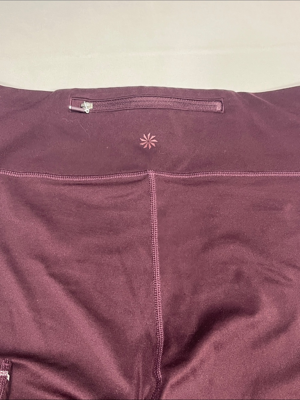 Athleta ST Burgundy 3/4 Capri Leggings Reflective Trim Zip Pocket Sz Small Tall - Picture 8 of 8